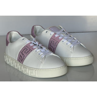 Versace Crystal Greek Women’s White/Pink Leather Sneakers 11.5 US 1013568 NIB