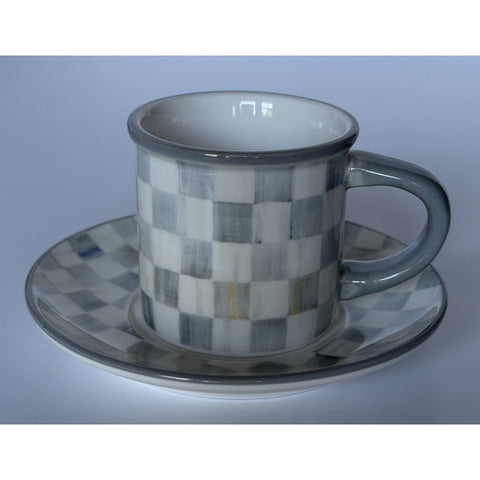 MacKenzie-Childs Sterling Check Espresso Cup & Saucer, Set Of 2 NIB