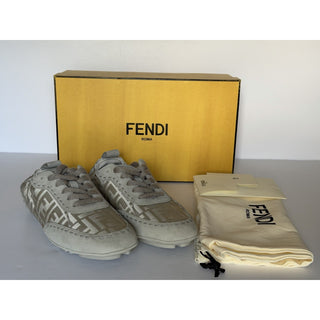 Fendi Fit FF Jacquard Suede Sneakers Grey Men 11 US (10 Fendi) 7E1842 NIB $950