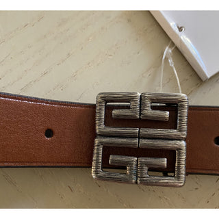 New $550 Givenchy Mens 4-G Engraved Long Genuine Leather Belt Brown 38/95 Italy