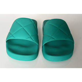 NIB $420 Bottega Veneta Womens Matt Rubber Green Slides Sandals 10 (40) 640051