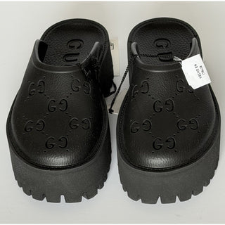 Gucci GG Monogram Rubber Platform Mule Slides Black 9 US (39 Euro) 663577 NWT