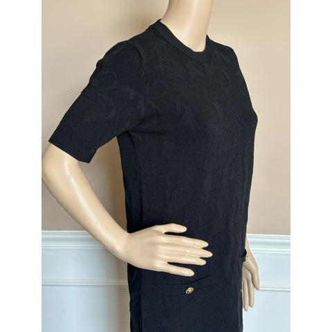 Versace Barocco All Over Print Knit Stretch Black Dress 42 Euro 1008137 NWT