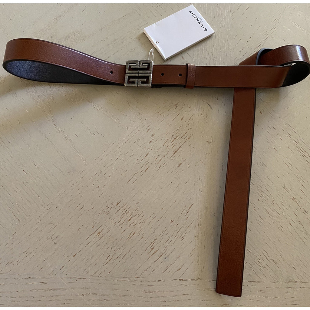 New $550 Givenchy Mens 4-G Engraved Long Genuine Leather Belt Brown 38/95 Italy