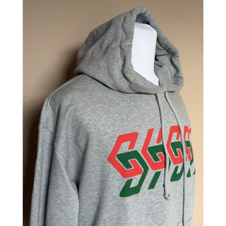 Gucci Chain Print Logo Hooded Sweatshirt Gray Hoodie Men’s Large 715911 NWT