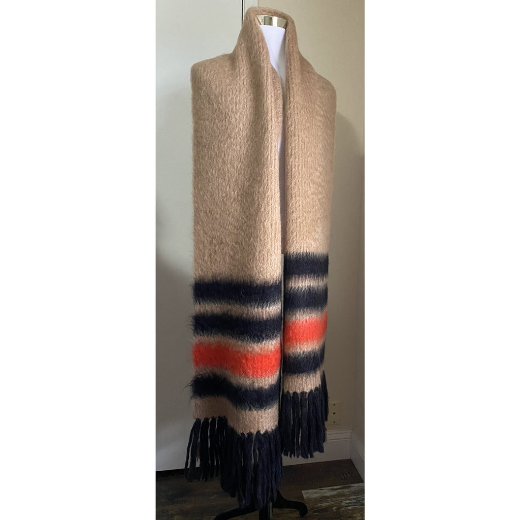 New Burberry Women Scarf Graphic Stripe Knit Color Warm Camel Italy