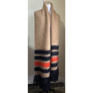 New Burberry Women Scarf Graphic Stripe Knit Color Warm Camel Italy
