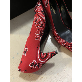 NIB $895 Saint Laurent Women Bandana Dress Shoes Red 7 US ( 37 Eu )