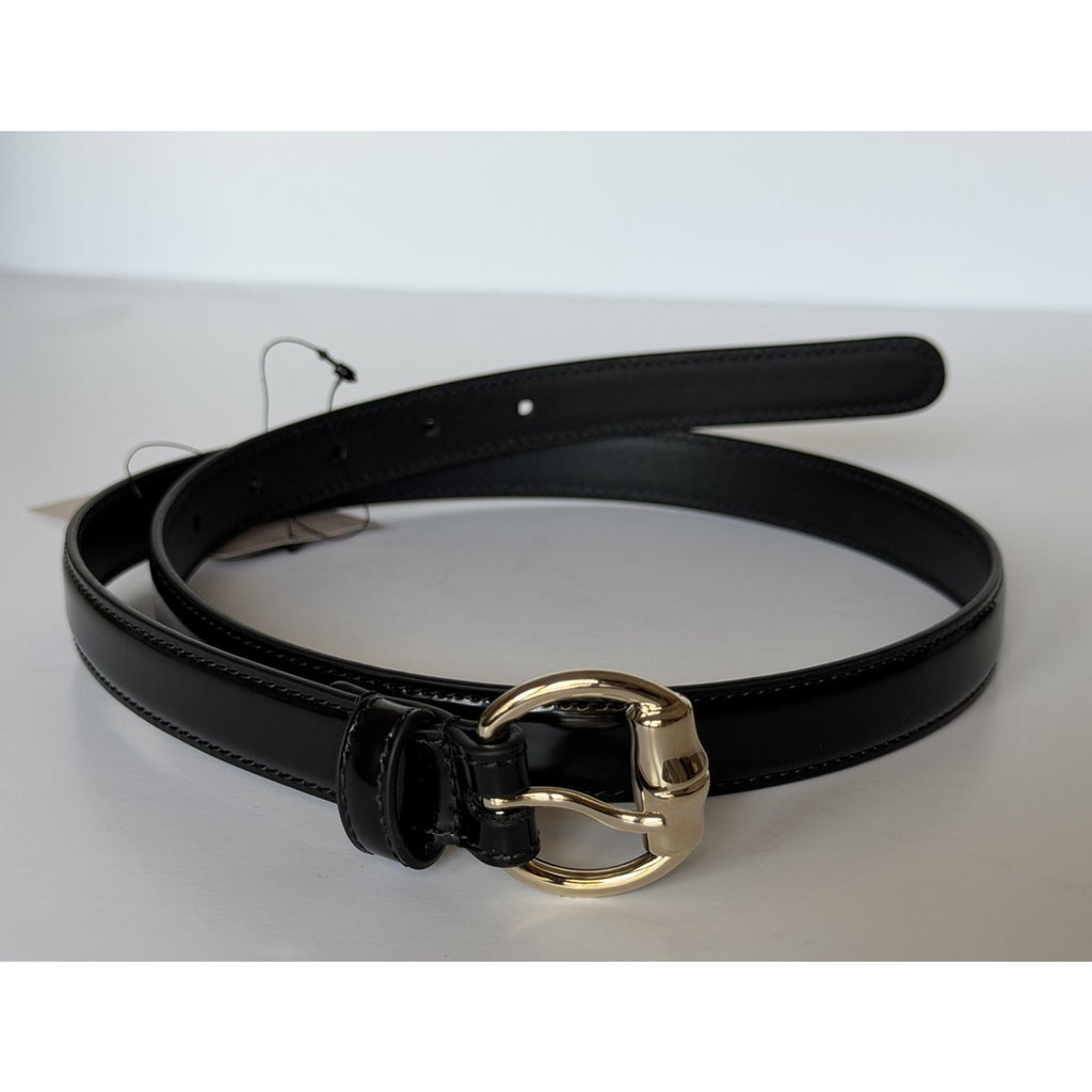 Gucci Metal Bamboo Detail Buckle Women's Black Leather Belt 90/36 IT 828330NWT