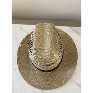 NWT $895 Saint Laurent Straw Cowboy Hat With Leather and Feathers Brown XL