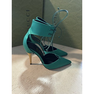 Gucci Women Satin Strap Pumps Sandal Shoes Green 6.5 US/36.5 Eu New 752966