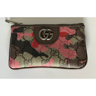 Gucci GG Key Case Pink Red Camo Monogram Zip Pouch 855446 NWT