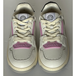 Versace Leather Mesh Sneakers White Pink Acid Green 8.5 US (38.5 Eu) 1023442 NIB