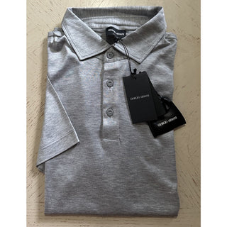 NWT $875 Giorgio Armani Mens Silk/Cotton Polo Shirt Gray 44 US/54 Eu ( XL )Italy