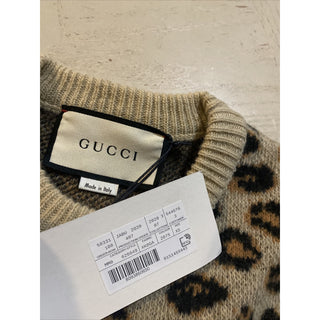 NWT $1960 Gucci Men Wool Jacquard Knit Crewneck Sweater Camel/Black XS Italy