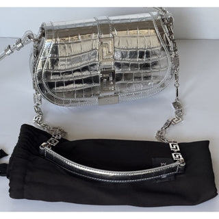 Versace La Greca Leather Silver Medium Shoulder Bag 1023417 Italy NWT $2775