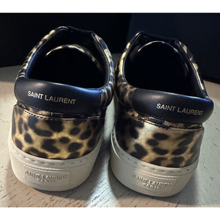 NIB Saint Laurent Men Leather Leopard Pr. Sneakers Black/Gold 8 US/41 E 689072