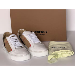 Burberry New Salmond Check Leather Sneakers Optic White 8.5 US 38.5 8024326 NIB