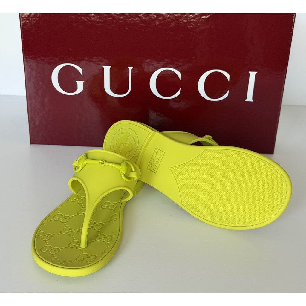 Gucci Horsebit Rubber Thong Green Sandals 7 US (37 Euro) 780306 NIB