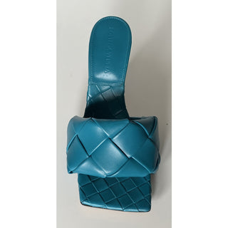NWT $1500 Bottega Veneta Lido Intrecciato Leather Mules Vintage Blue 7 US 608854