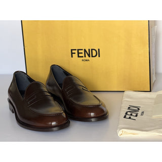 Fendi FF Penny Loafers Brown Calf Leather Men 10 US (9 Fendi) 7D1645 NIB $1250