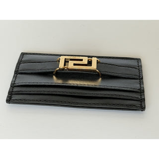 Versace Greca Black Calf Leather Card Case Wallet 1023433 Italy NIB