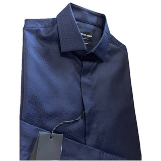 Giorgio Armani Men Logo Print Dress Shirt Navy Size 41/16 New $1195 Italy