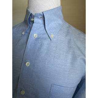 New $950 ZEGNA Men Linen Blend Button Down Shirt Blue Size XL Italy