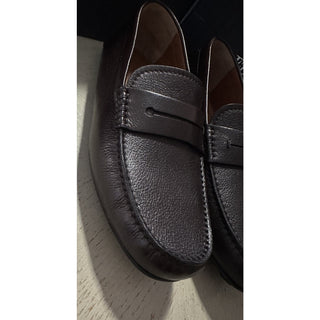 New Ermenegildo Zegna Leather Moccasin Driver Loafers DK Brown 10.5 US/43.5 Eu