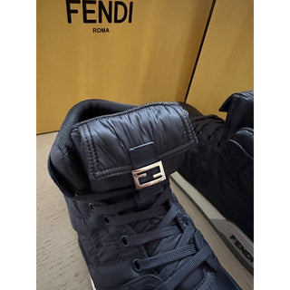 NIB $1390 Fendi Men FF Logo Nylon/Leather Match Sneakers Blue/Gray 11 US/10 UK
