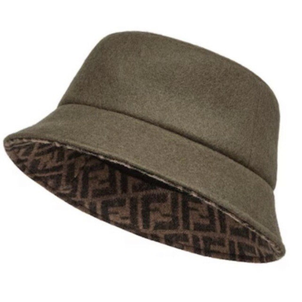 NWT $790 Fendi Classic Wool FF Logo Bucket Hat Size M Brown FXQ901