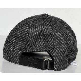 Gucci Herringbone Wool/Silk Baseball Hat Charcoal Logo Cap Size Large 817497 NWT