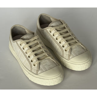 Fendi Domino FF Jacquard Sneakers Ivory Taupe 8 US (7 Fendi) IT 7E1553 NIB $770
