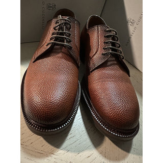 NIB $1250 Brunello Cucinelli Men Grained Leather Shoes LT Burgundy 9 US/42 Eu