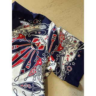 New $1300 Gucci Men’s Double G Bandana Print Shirt Blue/Red/White Size 46/S