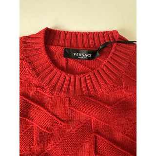 Versace Greca Knit Wool Sweater Red 58 (3XL) Made in Italy 1008473 NWTWD $1175