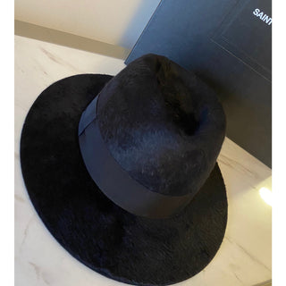 NWT $995 Saint Laurent Men Shaggy Felt Fedora Hat Black Size S Italy