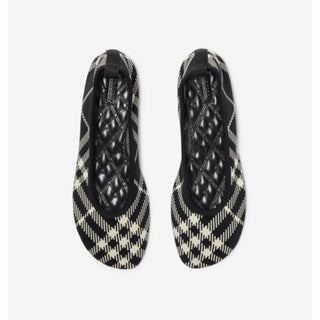 Burberry Baby Check Knit Ballet Flats Black Calico 10 US 40 IT 8096867 NWT $655