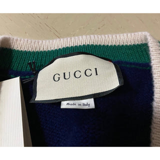 NWT $1200 Gucci Men Wool V Neck Sweater Red/Blue/Green L Italy