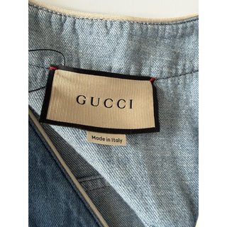 Gucci Varsity G Patch Denim Shirt Bright Blue Men 48 Euro (Oversized) 753105 NWT