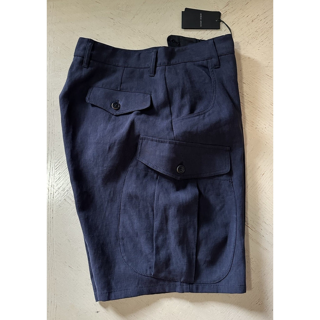 NWT $1195 Giorgio Armani Men Linen Short Pants Navy 58 Eu/42 US