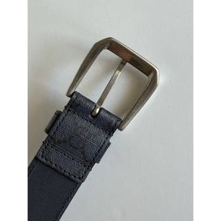 Gucci Interlocking GG Supreme Details Leather Belt Blue/Black 90/36 673921 NWT