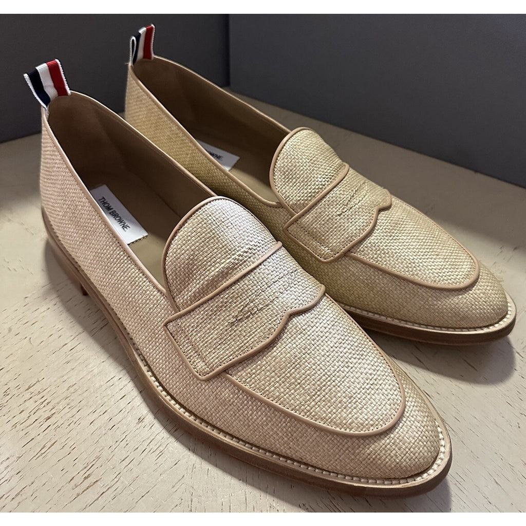 NIB $850 Thom Browne Men Textured Penny Loafers Shoes Natural 9 US/42 EU Italy