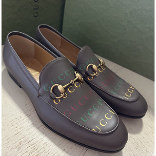 New $1270 Gucci Men Leather Moccasin Loafers Shoes chocolate brown 8.5 US/7.5 UK