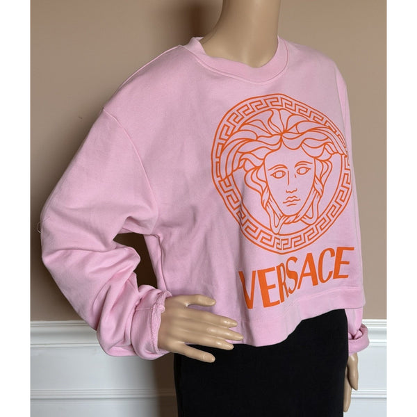 Versace Medusa Print Crop Pink Cotton Sweatshirt 6 US (42 Euro) 1019251 NWT $800