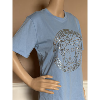 Versace Women's Silver Medusa Light Blue Jersey T-Shirt 6 (40 Euro) 1016967 NWT