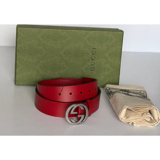 Gucci Interlocking G Buckle Leather Belt Red 95/38 Italy 546389 NWT