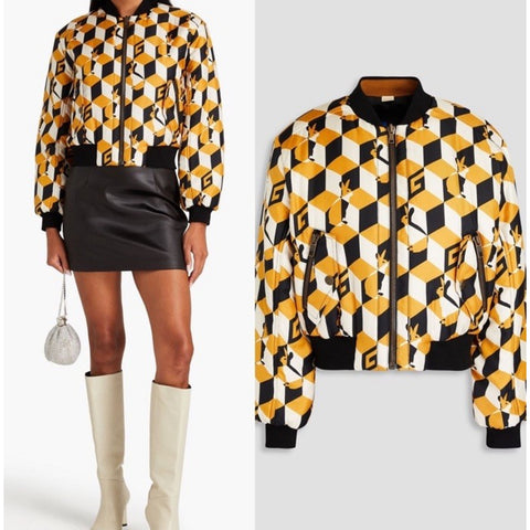 New $3980 Gucci Women Reversible Bomber Jacket Coat Black/Yellow/Multi 44/8