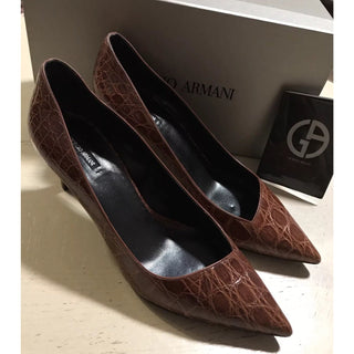 NIB $2995 Giorgio Armani Women Caiman Leather Shoes Burgundy 9 US ( 39 Eu )
