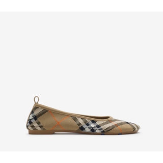 Burberry Baby Check Knit Ballet Flats Sand Beige 7 US (37) IT 8099057 NWT $655